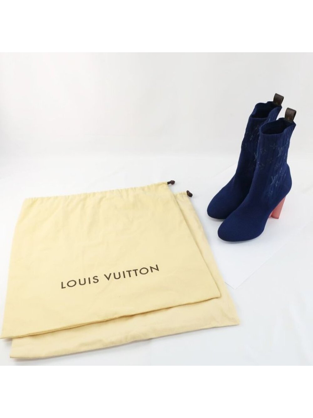 Louis Vuitton Knit Boots Ankle Sock Navy Pink - Picture 10 of 10